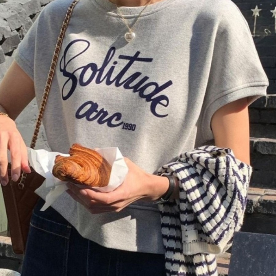 スリット入り ゆったりシルエット ロゴプリント半袖薄手スウェットTシャツ