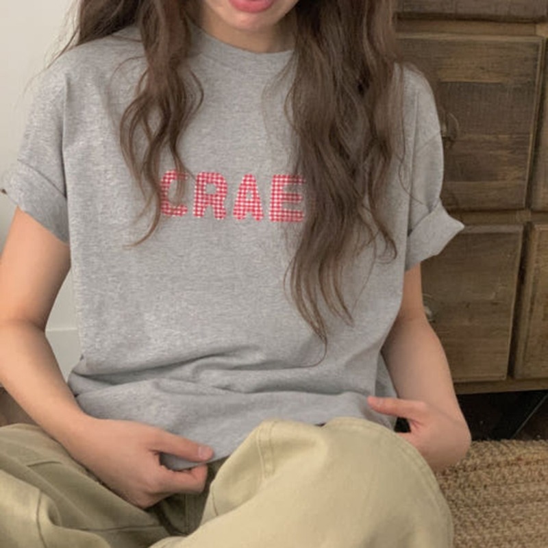チェック刺繍半袖Tシャツ