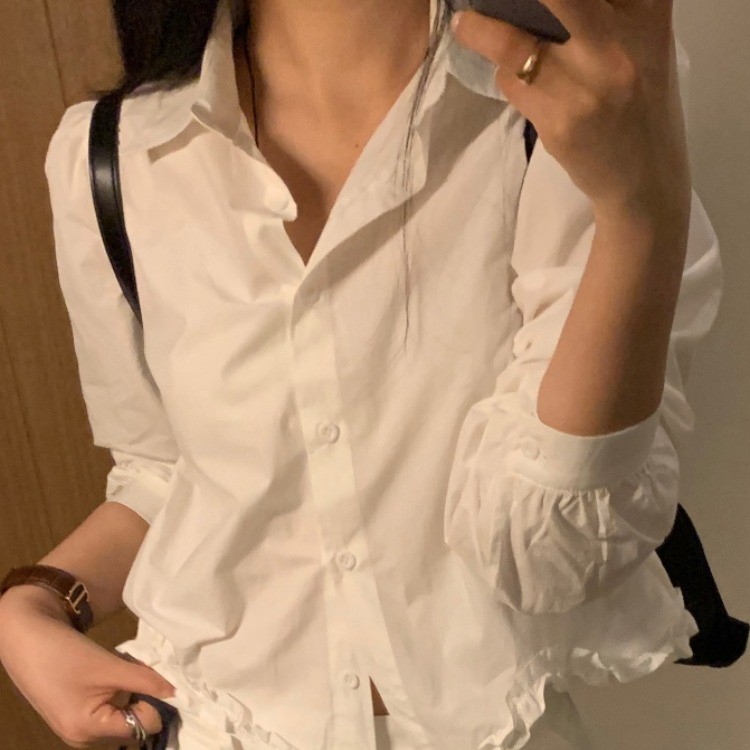 フリル裾長袖シャツ