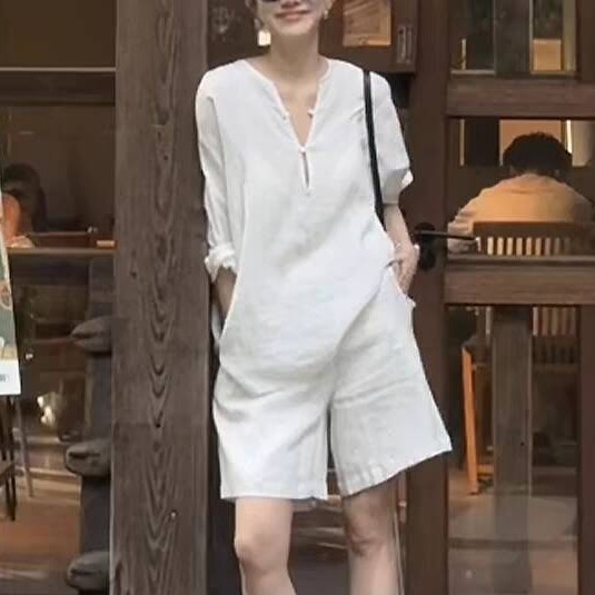 ホワイトリネンセットアップ シャツ＋ショートパンツ セットアップ