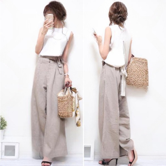ノースリーブ＋リボン付きワイドパンツ セットアップ
