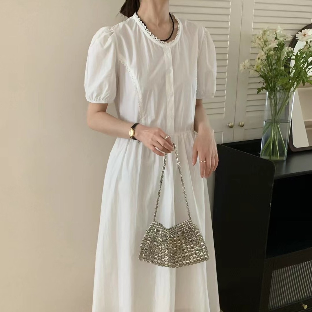 フリル切り替えロングシャツワンピース カジュアルスタイル