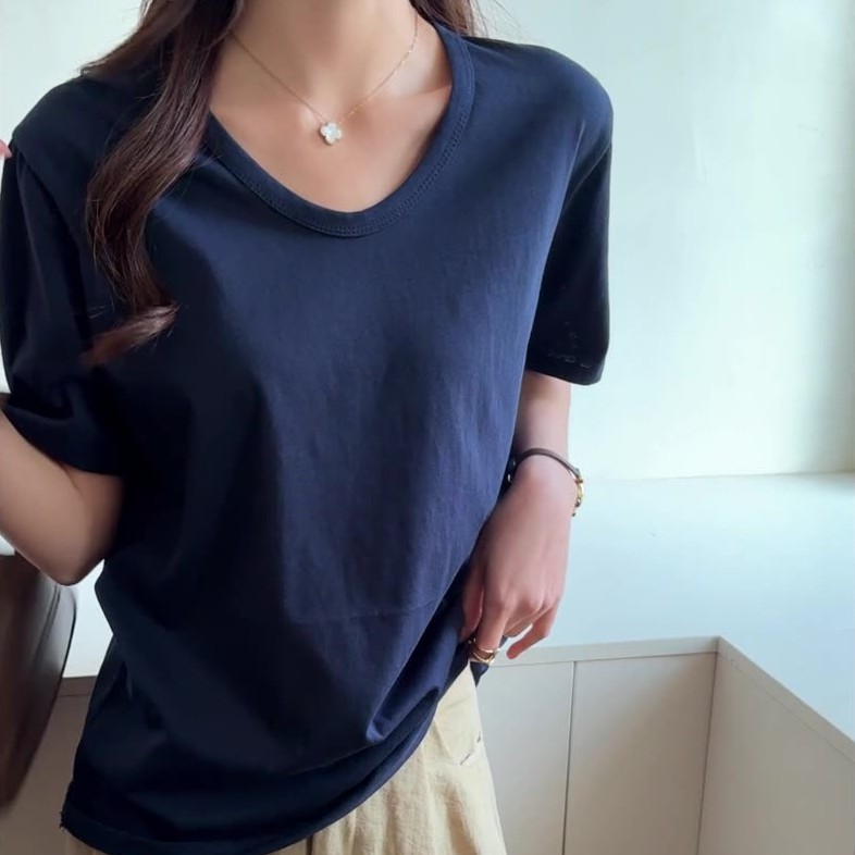 ゆる感VネックショートスリーブTシャツ スノーコットン素材トップス