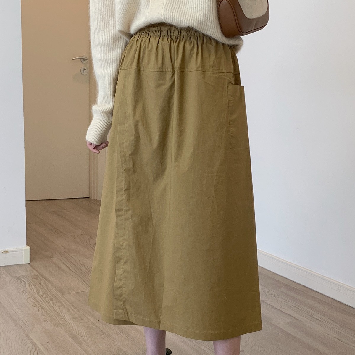 ハイウエストコットンワイドキュロット Aラインスカート風デザイン