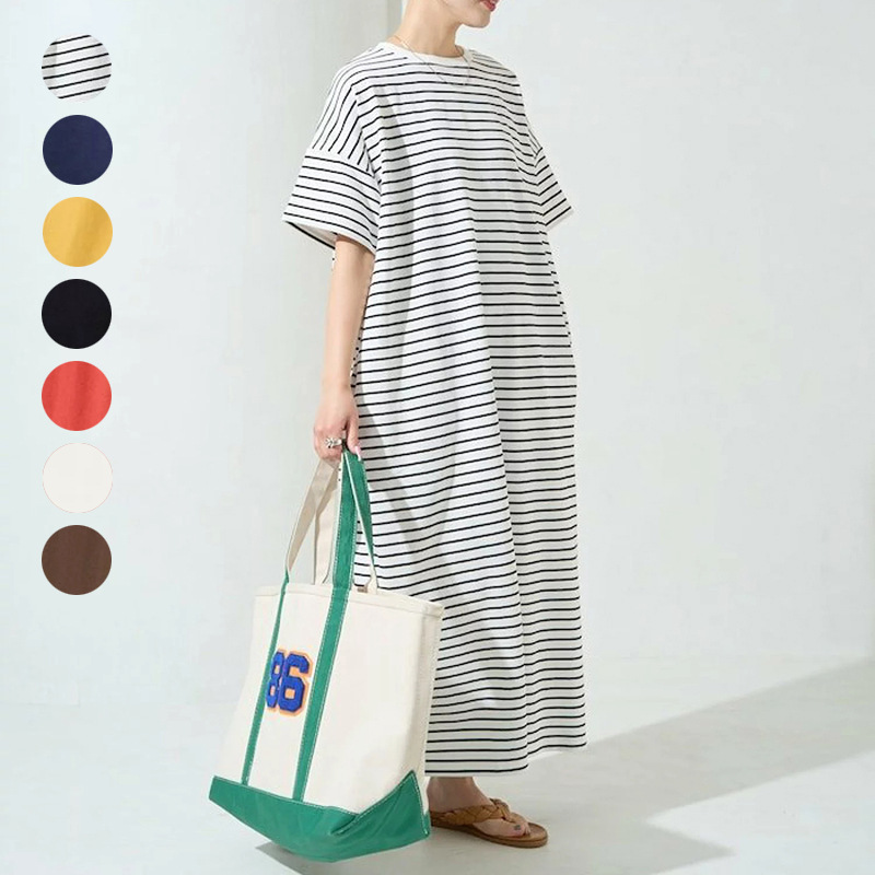 シンプルで高級感あるコットン素材の半袖Tシャツワンピース