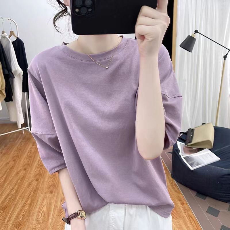 ふんわりバルーンスリーブのクルーネック半袖Tシャツ ゆったりシルエットトップス