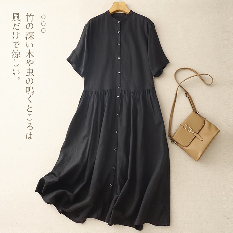 ゆったり ミディ丈 ボヘミアン風 レディース 夏 ノースリーブ 綿麻ワンピース