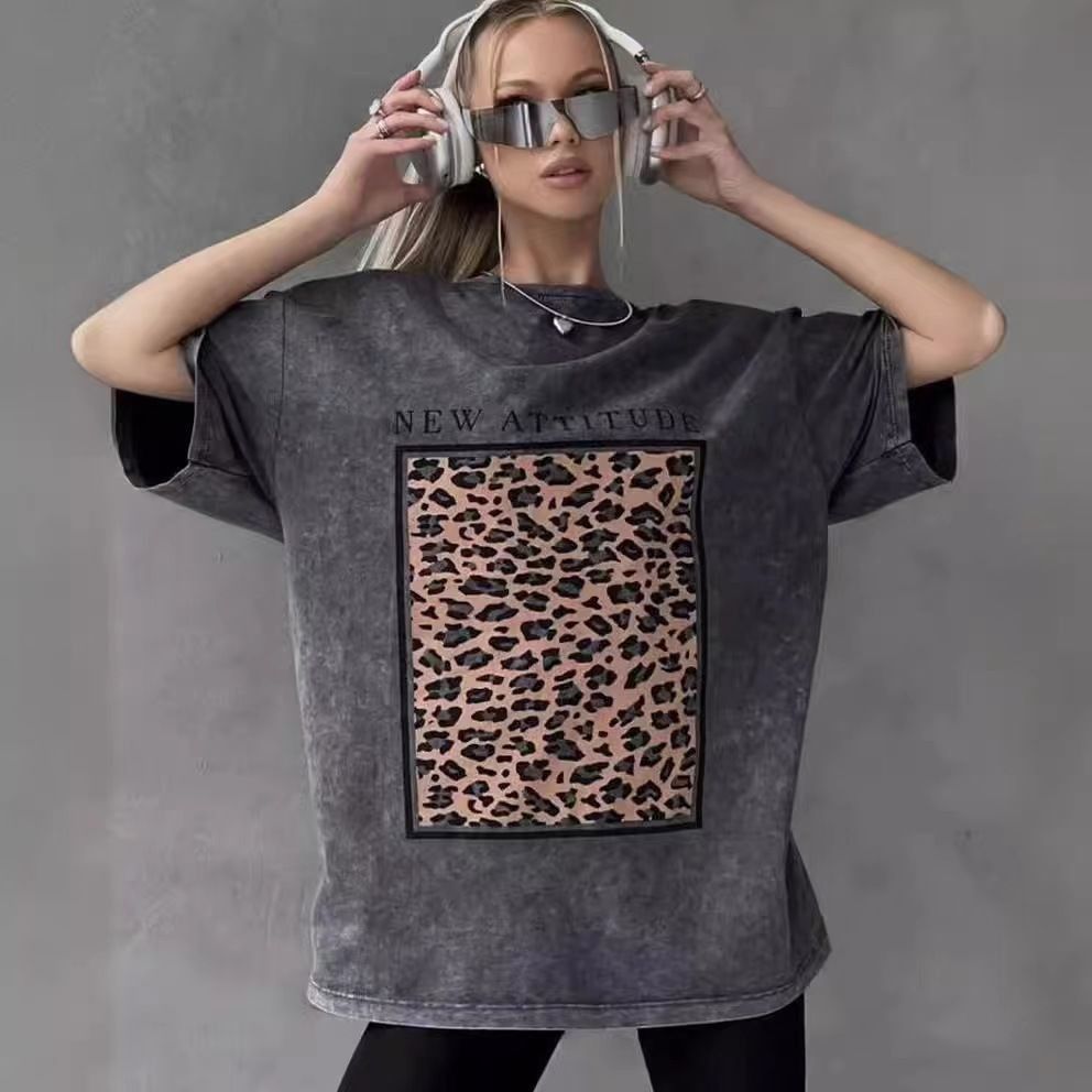 ブラックウォッシュ加工アメリカンカジュアル風プリントTシャツ