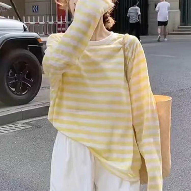 ストライプ柄 薄手ロングTシャツ UVカットカーディガン