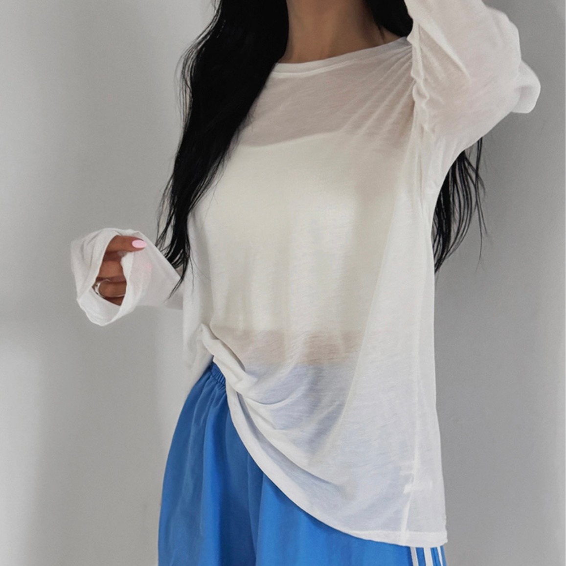 シンプル無地 ゆったりUVカットニットカーディガン Tシャツセット