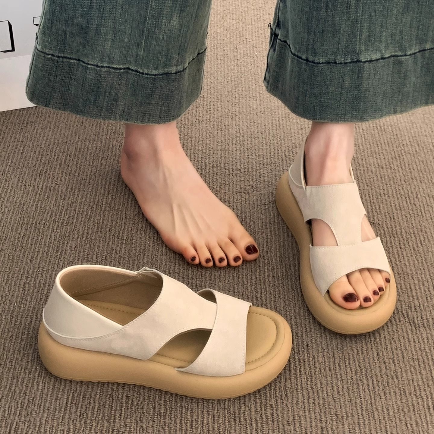厚底ローマサンダル ワンピースにぴったり ふわふわ快適 二通り履けるマタニティ対応サンダル