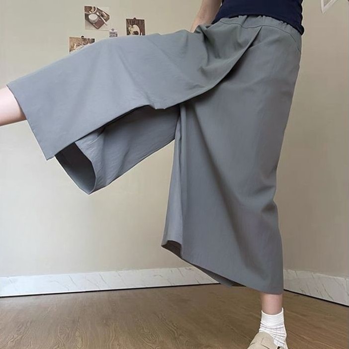 高見え ハイウエスト ワイドパンツスカート ドレープ感 ゆったり 美脚効果