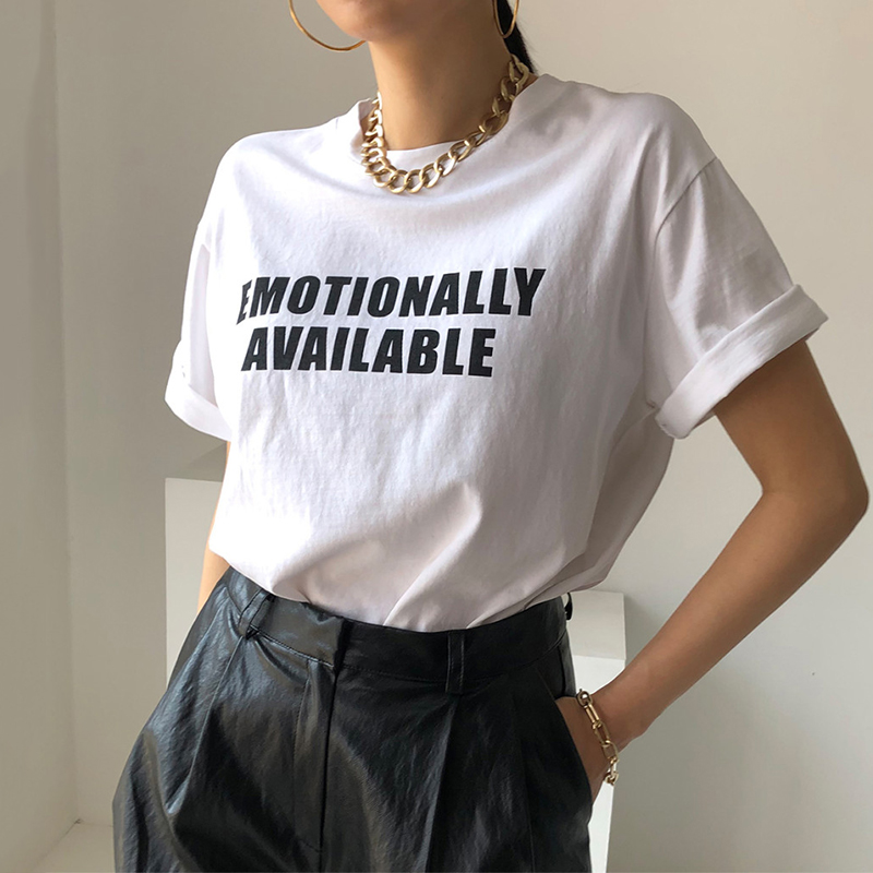 ラウンドネック ロゴプリント デザイン ゆったり半袖Tシャツ