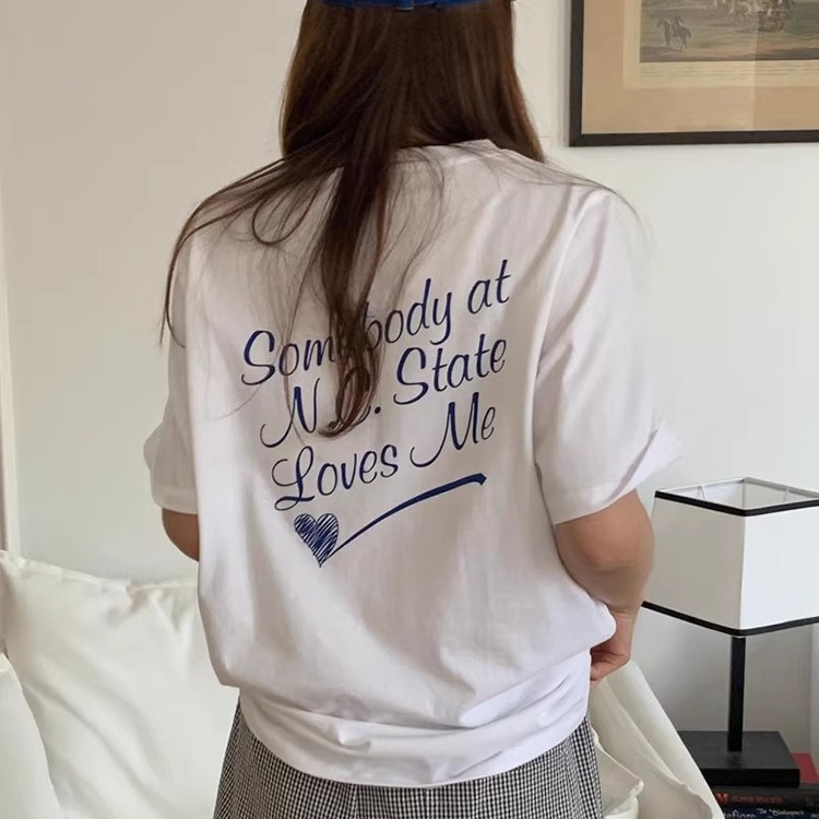 バックロゴ＆ハートプリント ゆったり配色半袖Tシャツ