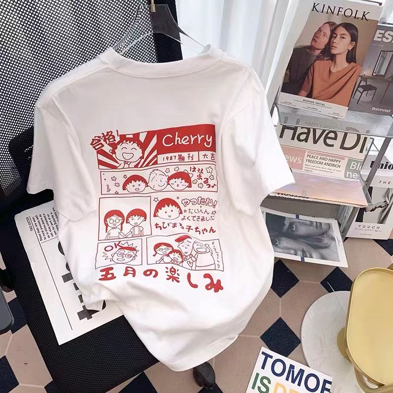 綿100％チェリープリント半袖Tシャツ・大きいサイズ対応トップス