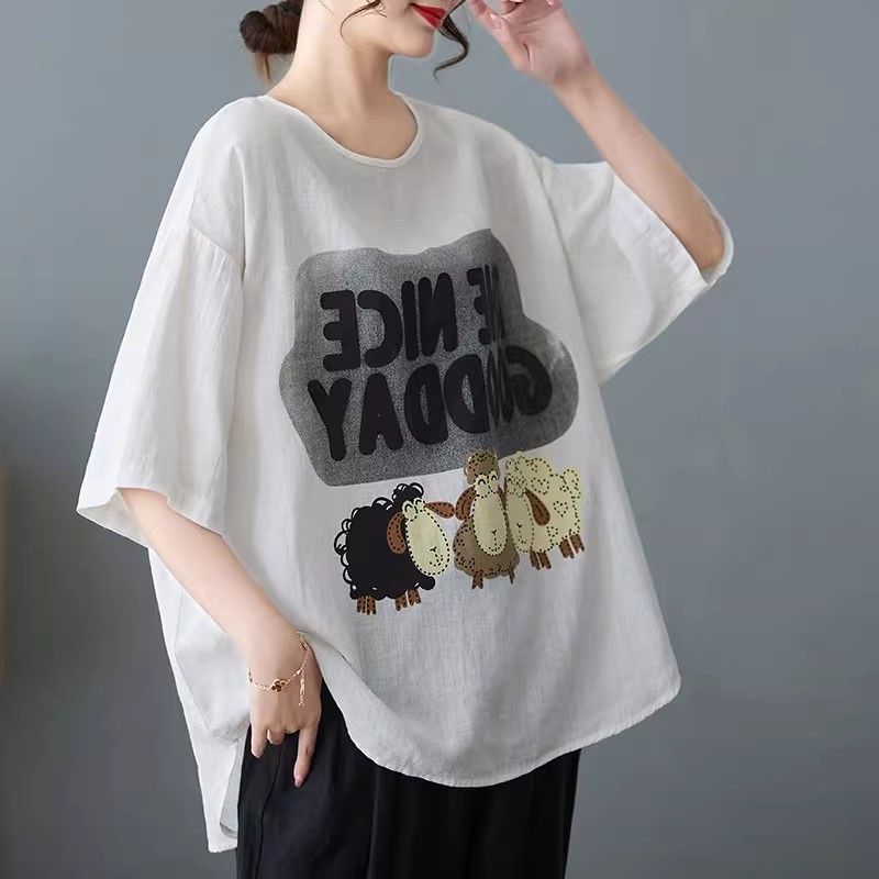 大きいサイズ対応｜綿100％プリント半袖Tシャツ・ゆったり体型カバー
