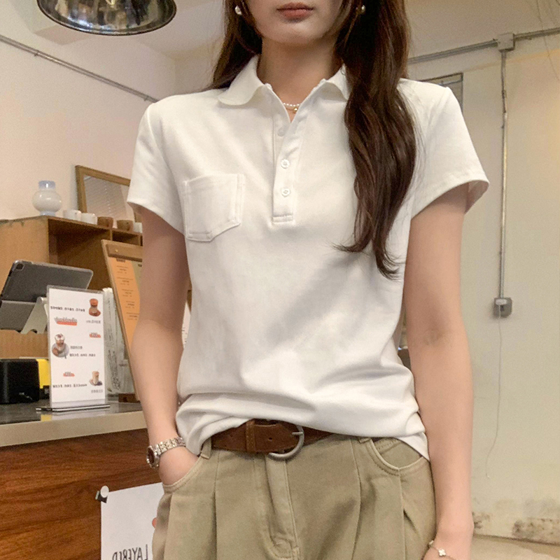 韓国風 ポロカラー 半袖Tシャツ