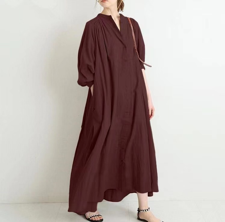 ルーズフィットロングシャツ ワイドフィットコットンリネン ロングチュニック ワンピース