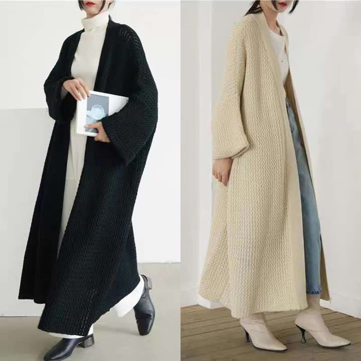 レディース ニット カーディガン 秋冬 ロング丈 ゆったり 大きいサイズ 厚手 アウター