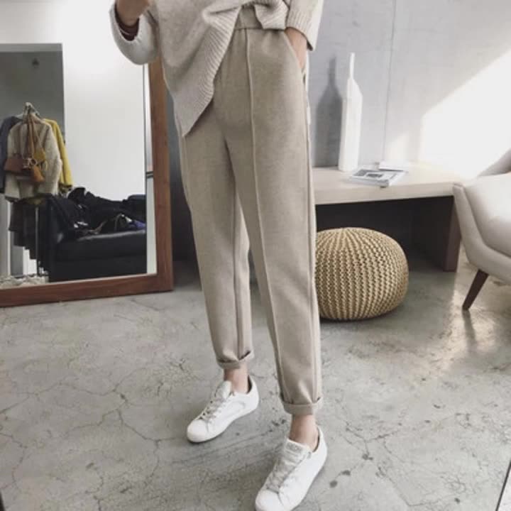 ハーレムパンツ ウール混 ロングパンツ ルーズフィット スリムフィット リラックス