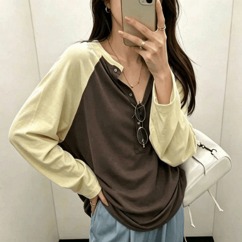 ルーズフィット 配色ラグラン 長袖Tシャツ