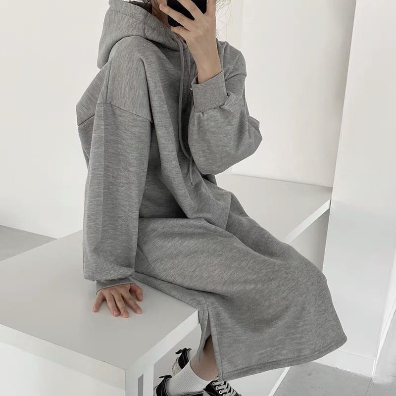フード付き ロングスウェットワンピース