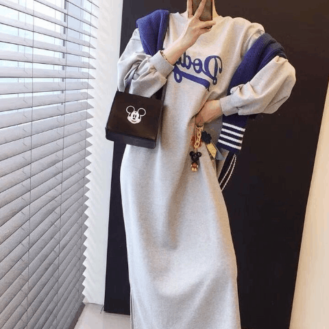 ルーズフィット レターリング スウェット ロングワンピース