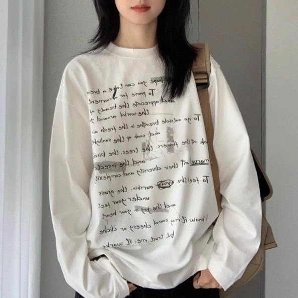 グラフィティプリント ラウンドネック 長袖Tシャツ