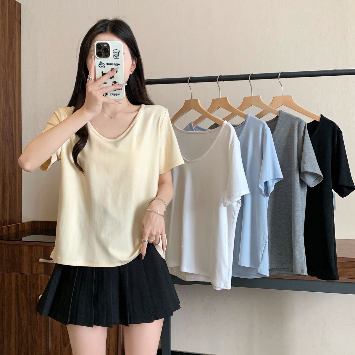 ビッグサイズ 無地 Vネック半袖Tシャツ