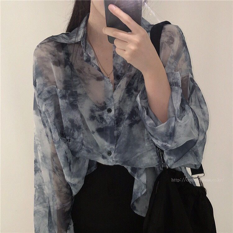 ウォータープリント ルーズフィット 長袖シャツ