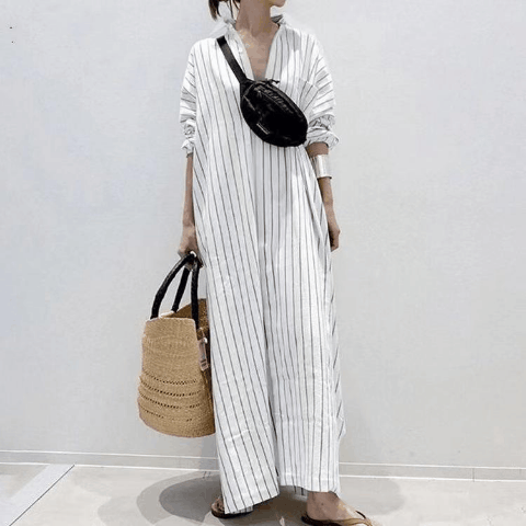 ルーズフィット ロングシャツアウター（オーバーサイズ 長袖 シャツワンピース）