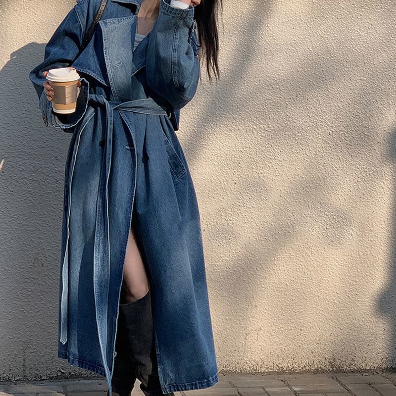 デニム ロング トレンチコート ベルト付き