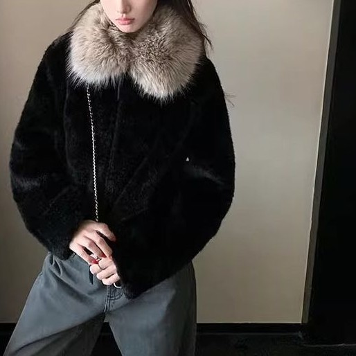 ファーカラー ジップアップディテール クロップドジャケット