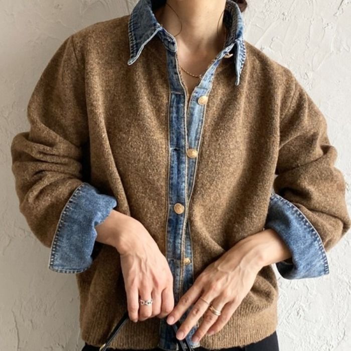 デニム切り替えカラーニットシャツ "home-products"
