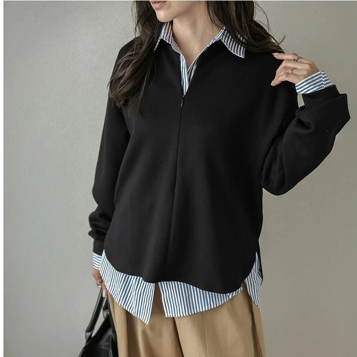 ハーフジップレイヤードデザイン長袖Tシャツ "home-products"
