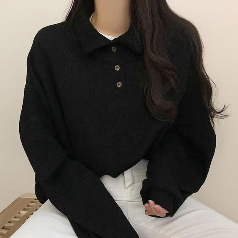 ポロカラー 長袖プルオーバー