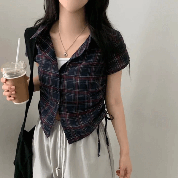チェック柄 ショート半袖シャツ