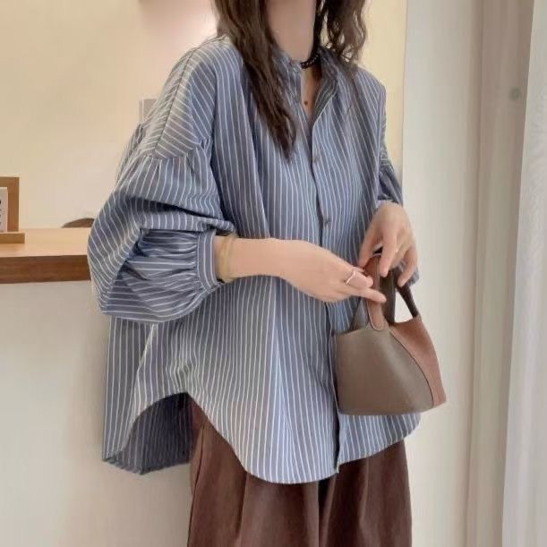 バルーンスリーブ ピンストライプシャツ