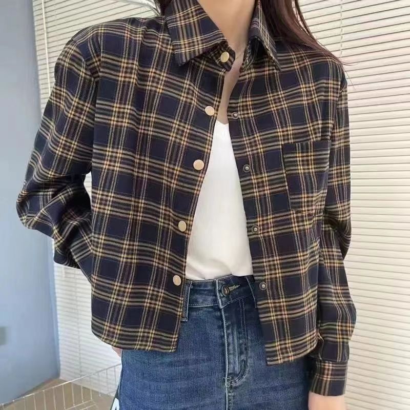 ルーズフィットチェックポケット付きブラウス レディース