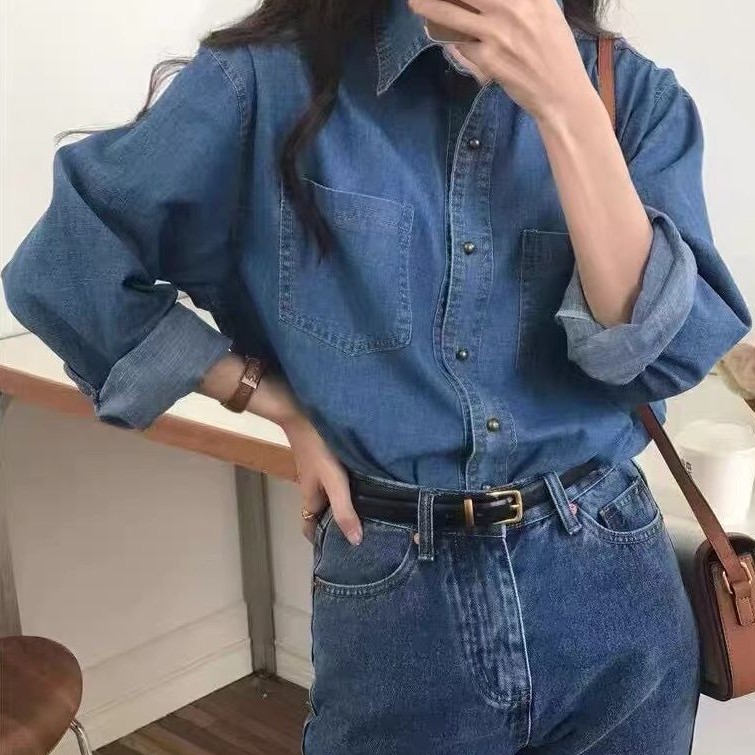 レギュラーカラー ロングスリーブ 胸ポケット付き オーバーシルエット シャツ