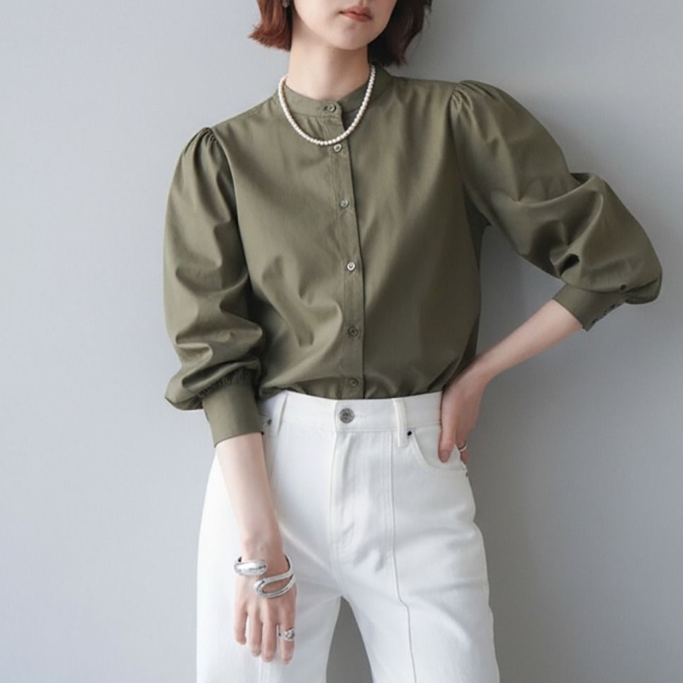 ゆるシルエットバックシャーリング長袖ブラウス