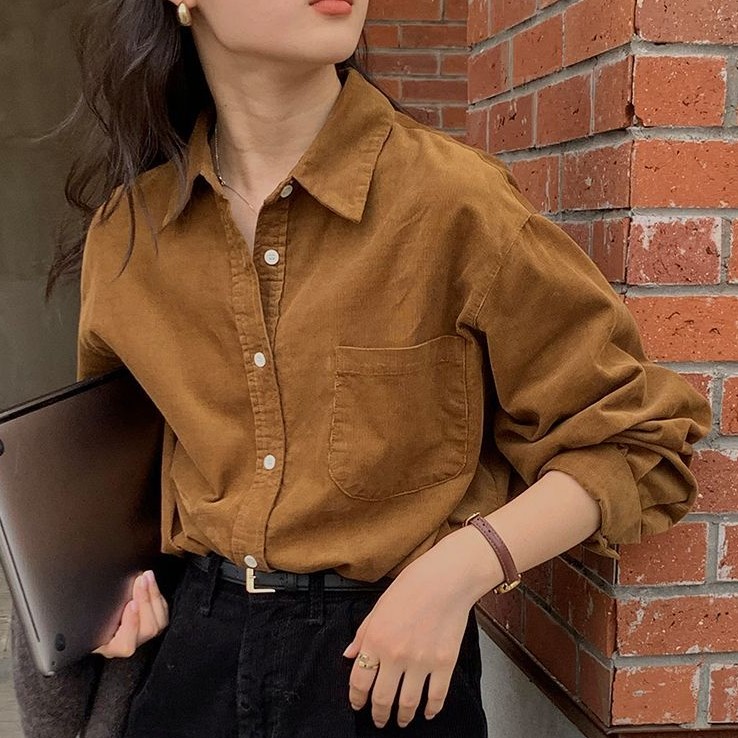 ロングスリーブ ドロップショルダー 胸ポケット付き ルーズシャツ