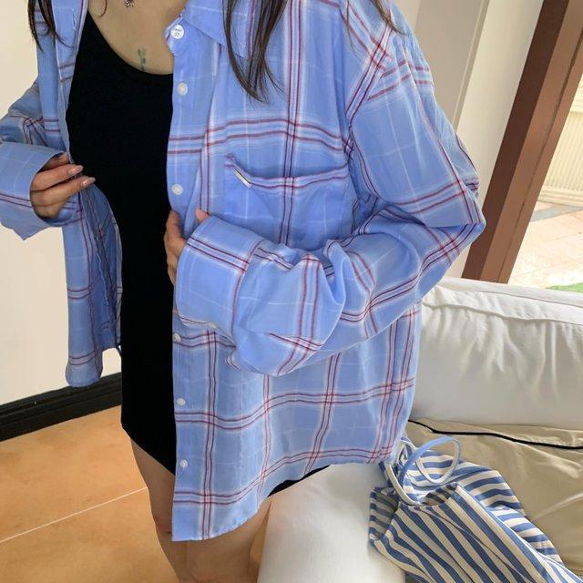 チェック柄 ゆったりシルエット 長袖シャツ レディース