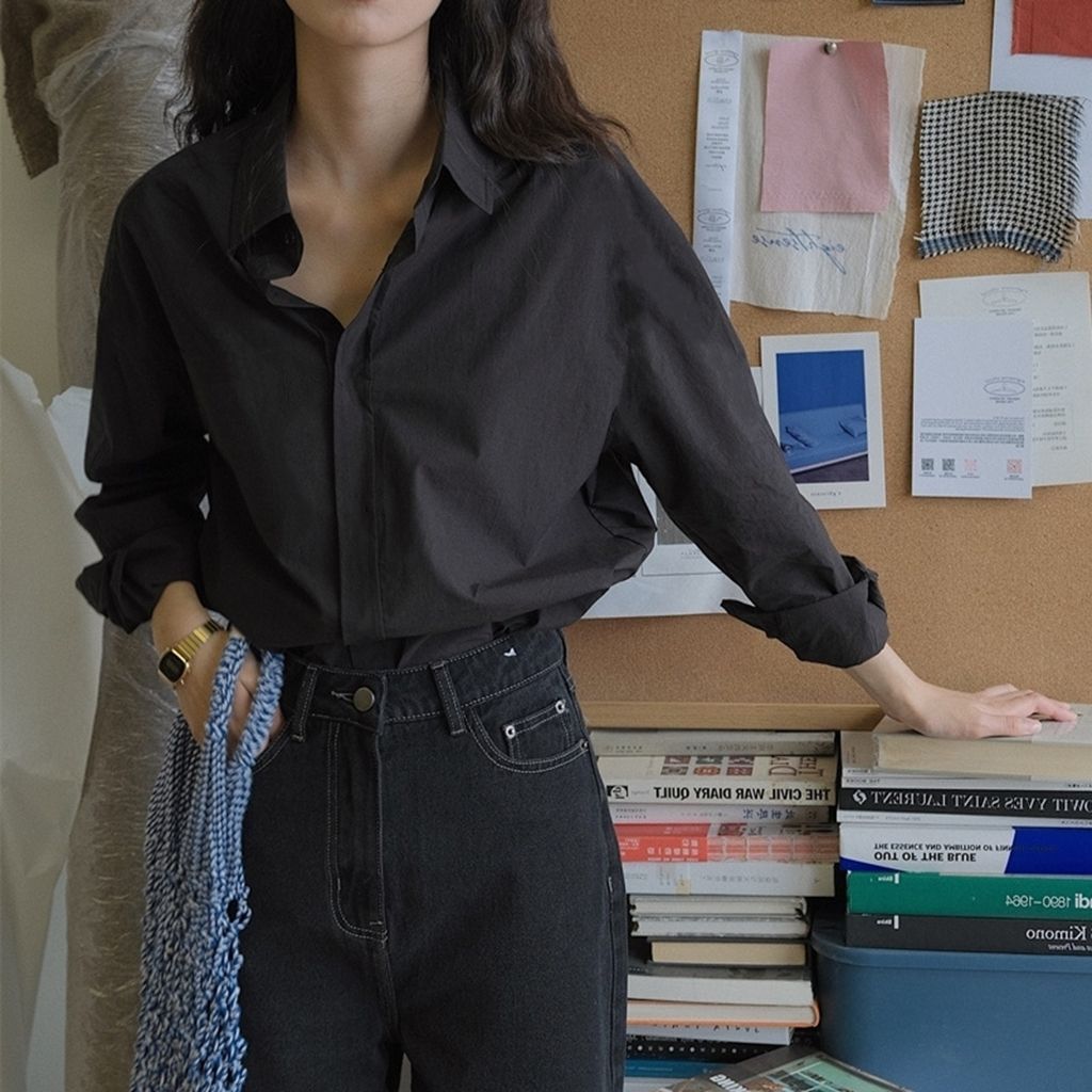 ロングスリーブ ゆったりシルエット 前開きレディースシャツ