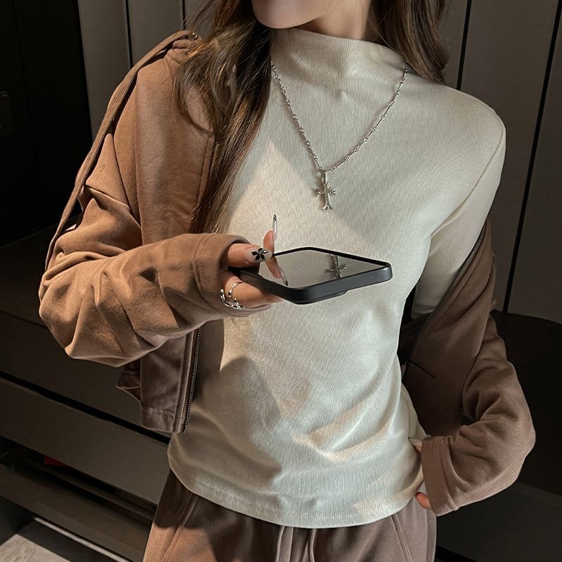 ハーフハイネック スリム長袖Tシャツ