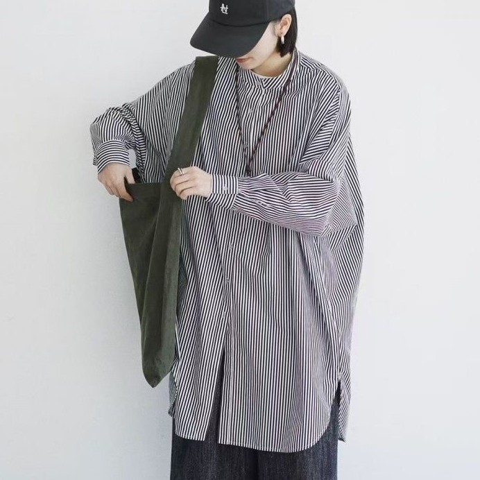 ルーズフィットボーダーロングシャツ