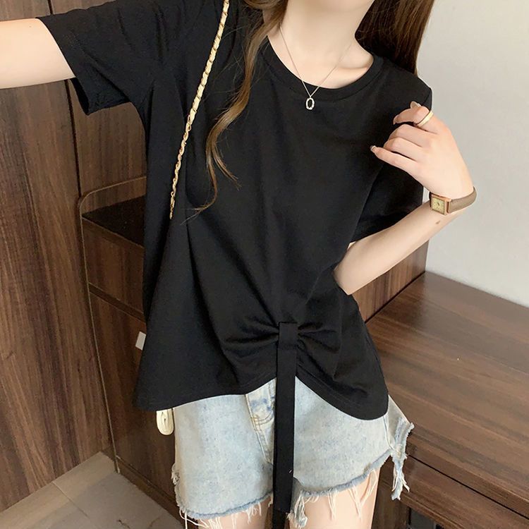 ストラップポイント ルーズフィット コットン半袖Tシャツ