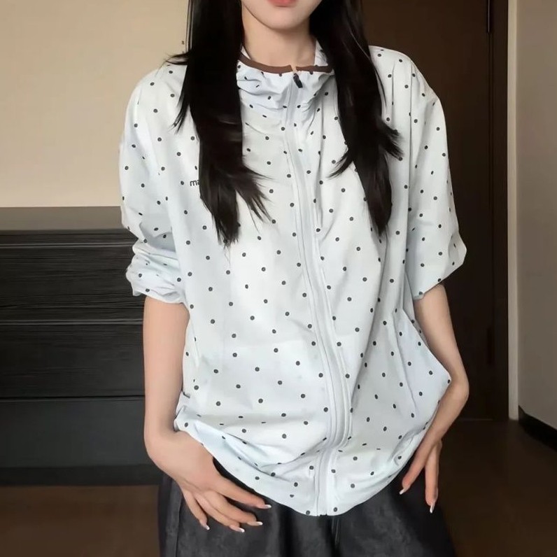 ドット柄 フード付き 薄手パーカー