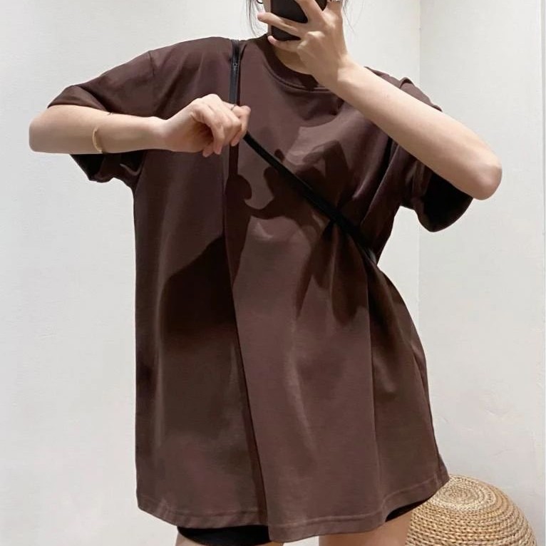 コットン 100％ベーシック丸首ロング T シャツ オーバーサイズルーズワンピース