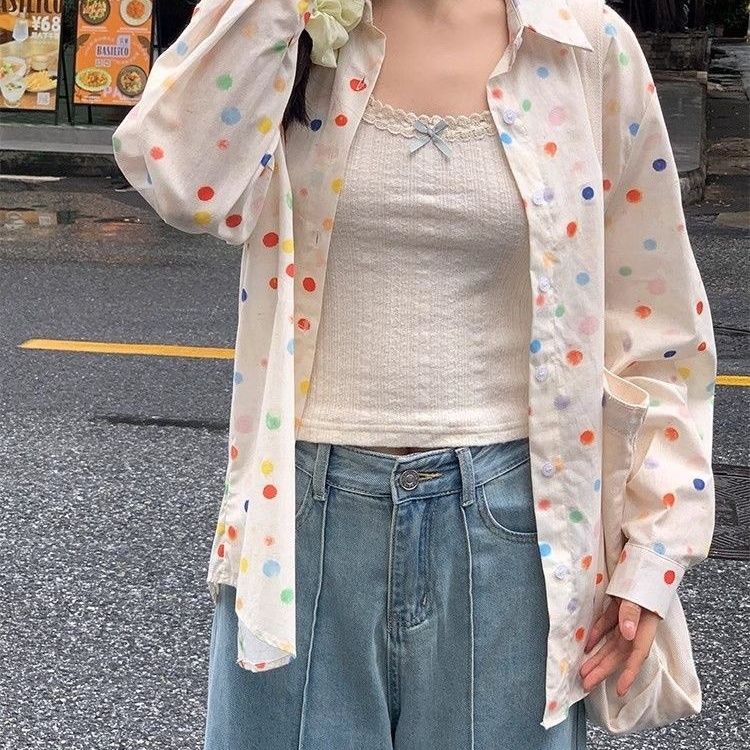 ラブリーカラー水玉シースルーブラウス